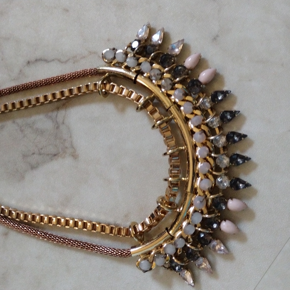 Express double chain bib necklace.